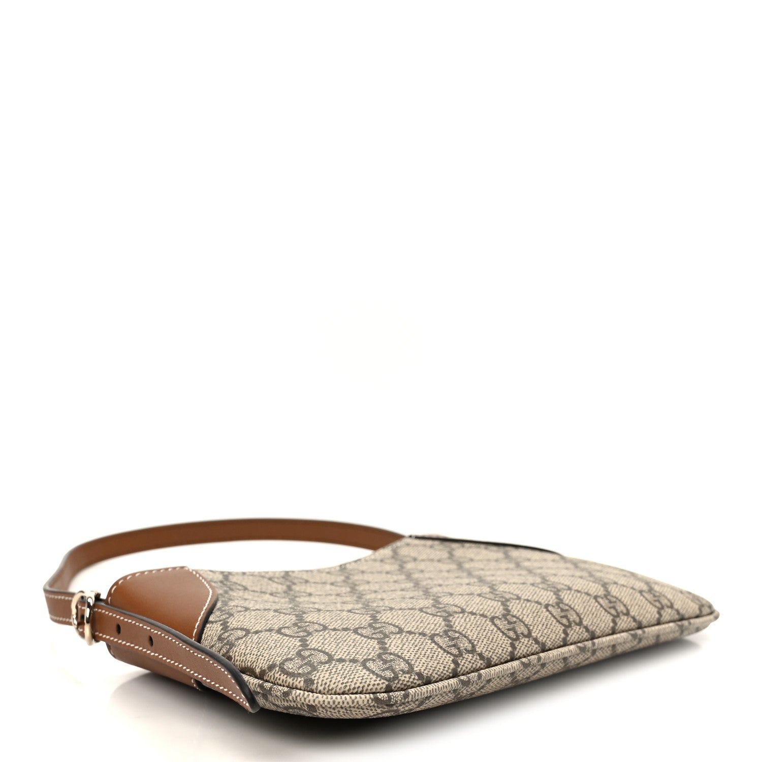 Gucci GG Monogram Calfskin Small Emblem Shoulder Bag Beige Dark Brown