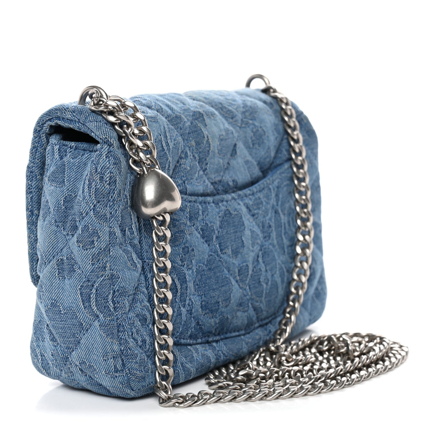 Chanel Denim Quilted Camellia Sweetheart Mini Flap Blue