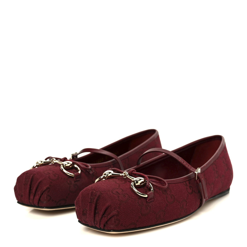 Gucci GG Monogram Horsebit Ballet Flats 37.5 Rosso Ancora