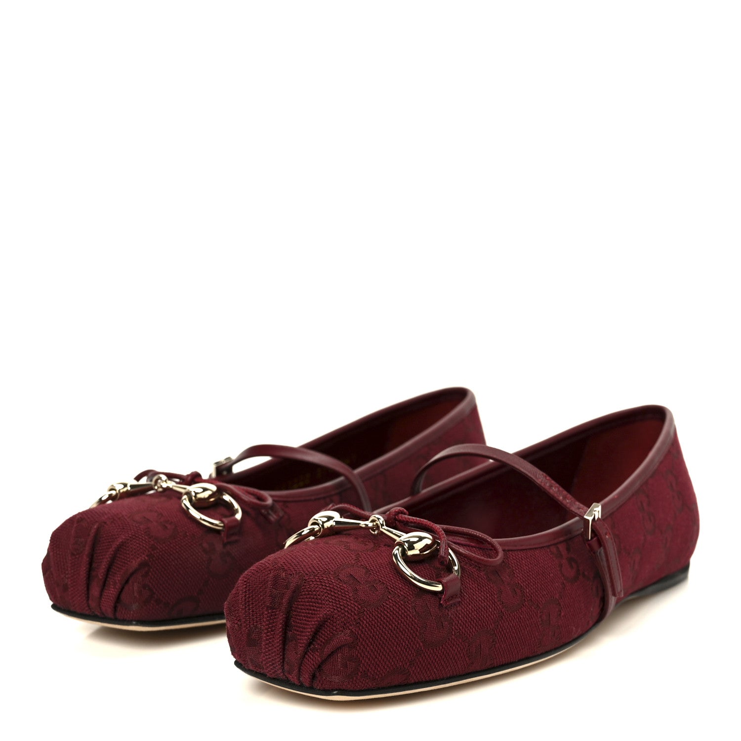 Gucci GG Monogram Horsebit Ballet Flats 37.5 Rosso Ancora
