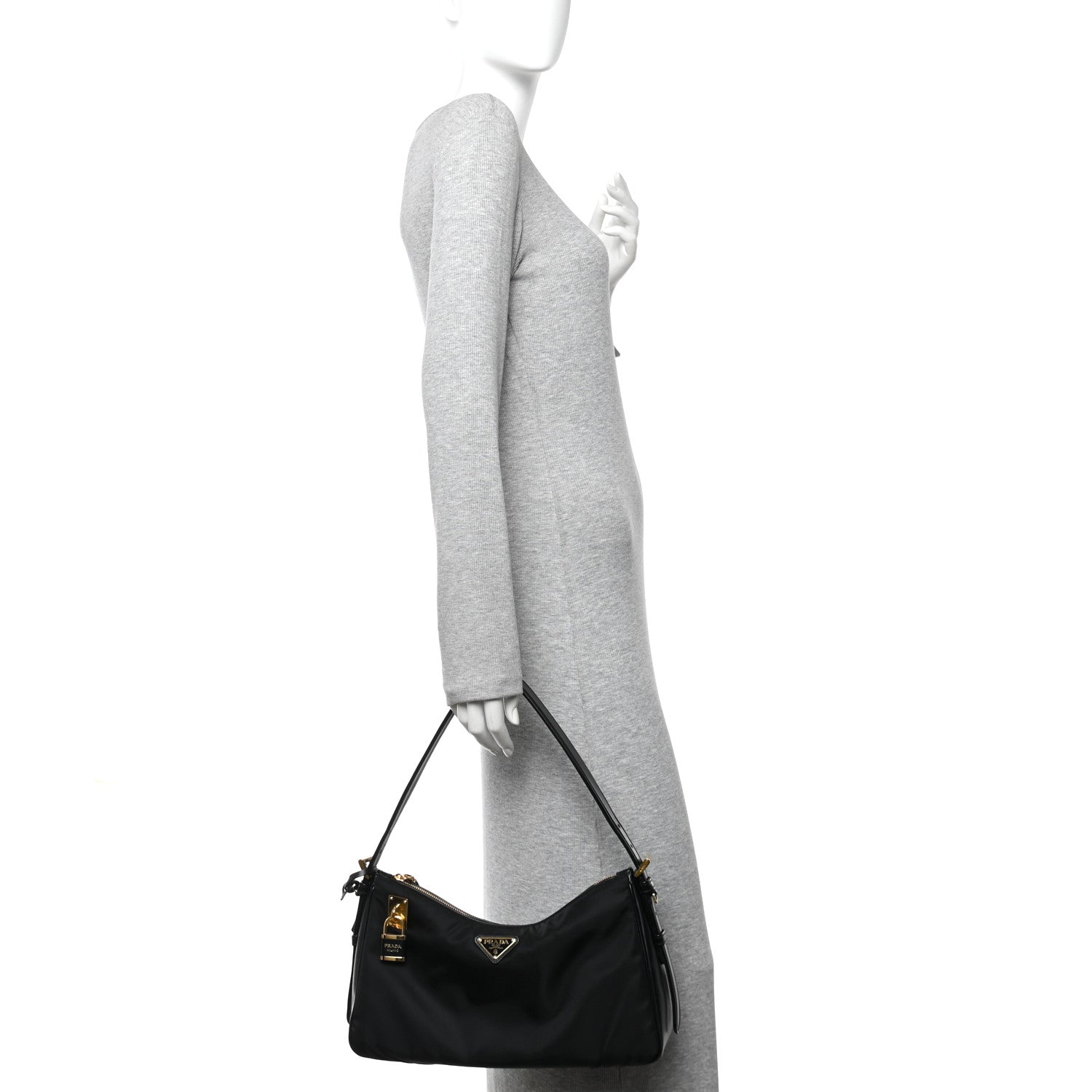 Prada Re-Nylon Vitello Large Aimee Shoulder Bag Black