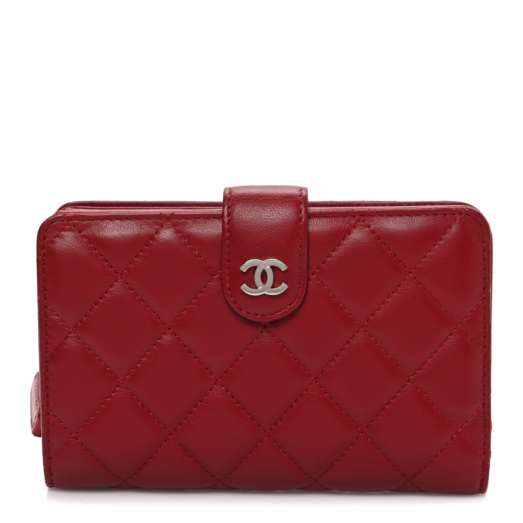 Lambskin Quilted CC French Wallet Red