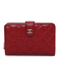 Lambskin Quilted CC French Wallet Red