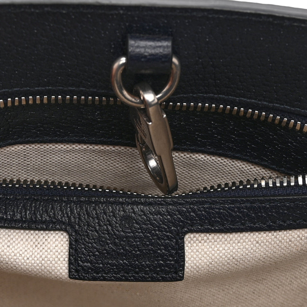 Gucci GG Supreme Monogram Textured Dollar Calfskin Small Retro Interlocking G Tote Bag Beige Blue