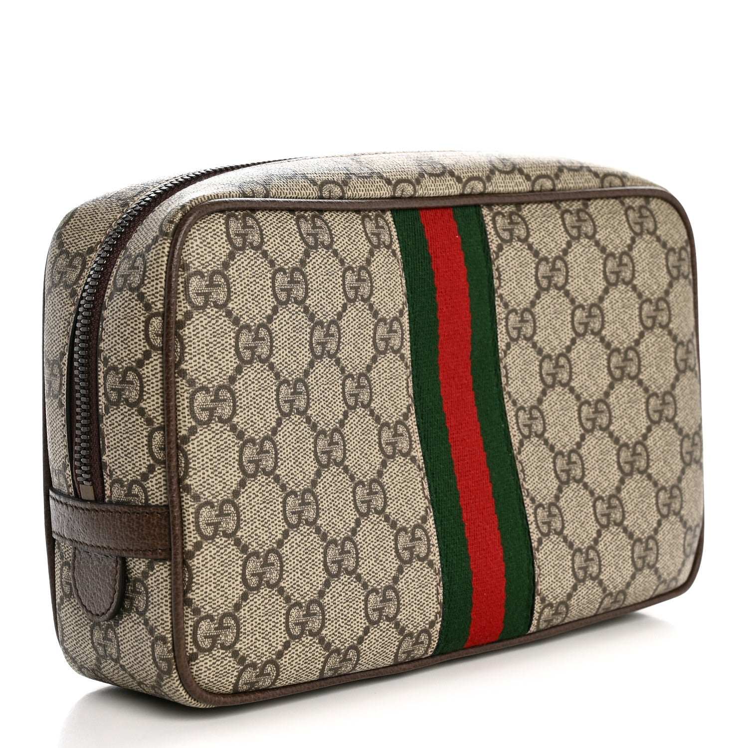 Gucci GG Supreme Monogram Textured Calfskin Web Small Cosmetic Case Beige Ebony New Acero