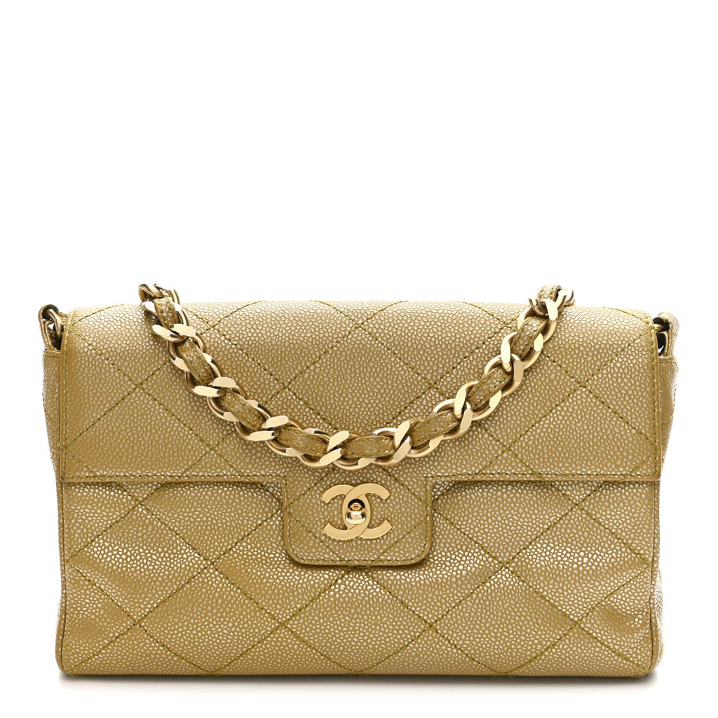 Chanel Metallic Caviar Quilted Medium Single Flap Beige