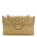 Chanel Metallic Caviar Quilted Medium Single Flap Beige
