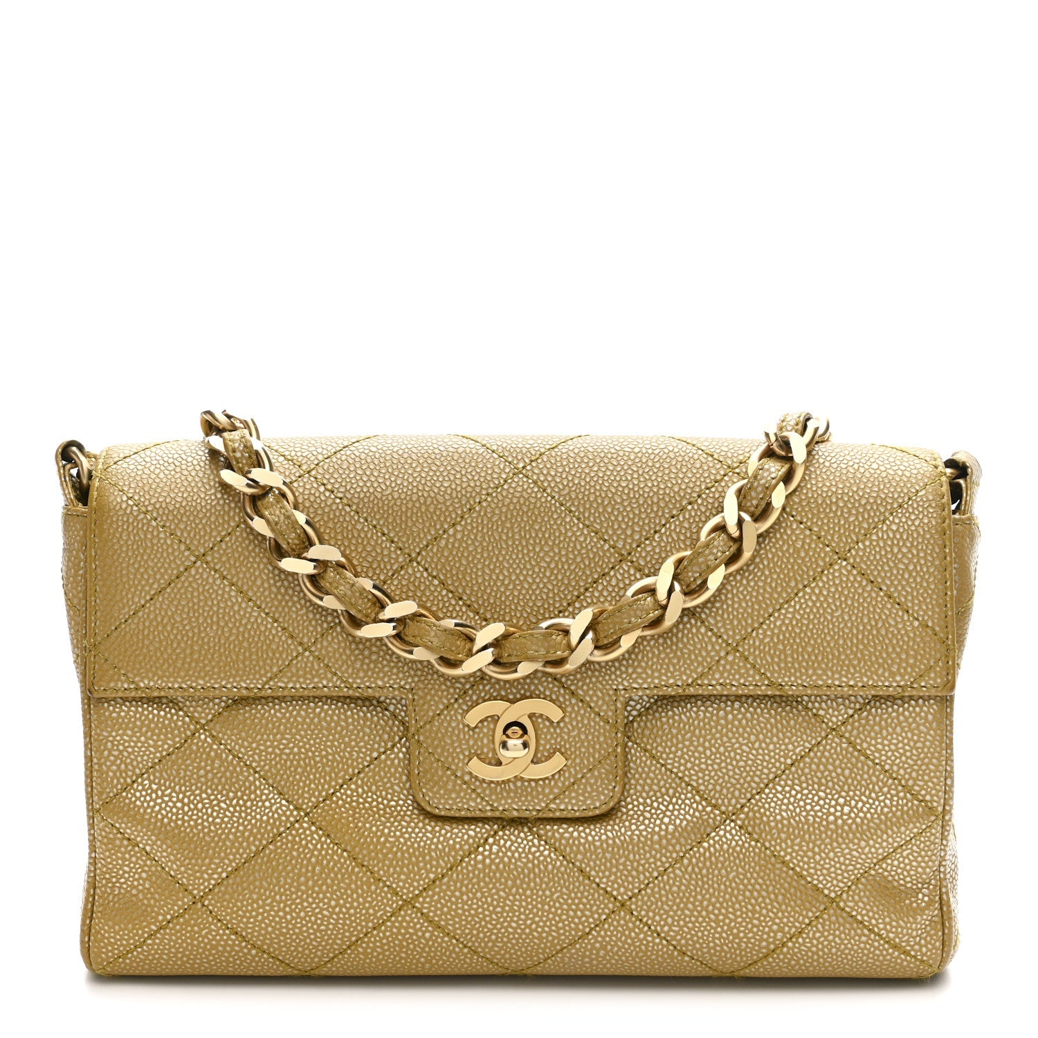 Chanel Metallic Caviar Quilted Medium Single Flap Beige