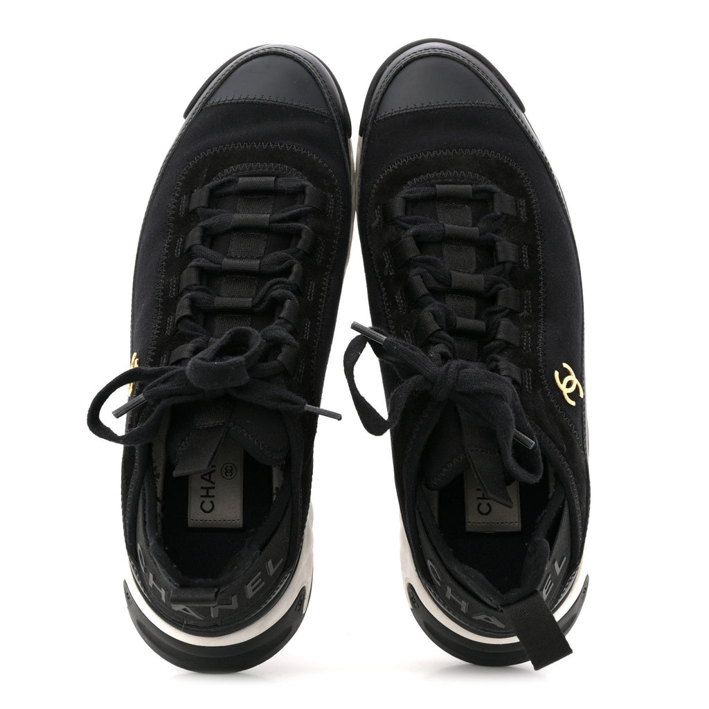 Chanel Velvet Calfskin Mixed Fibers CC Sneakers 40 Black