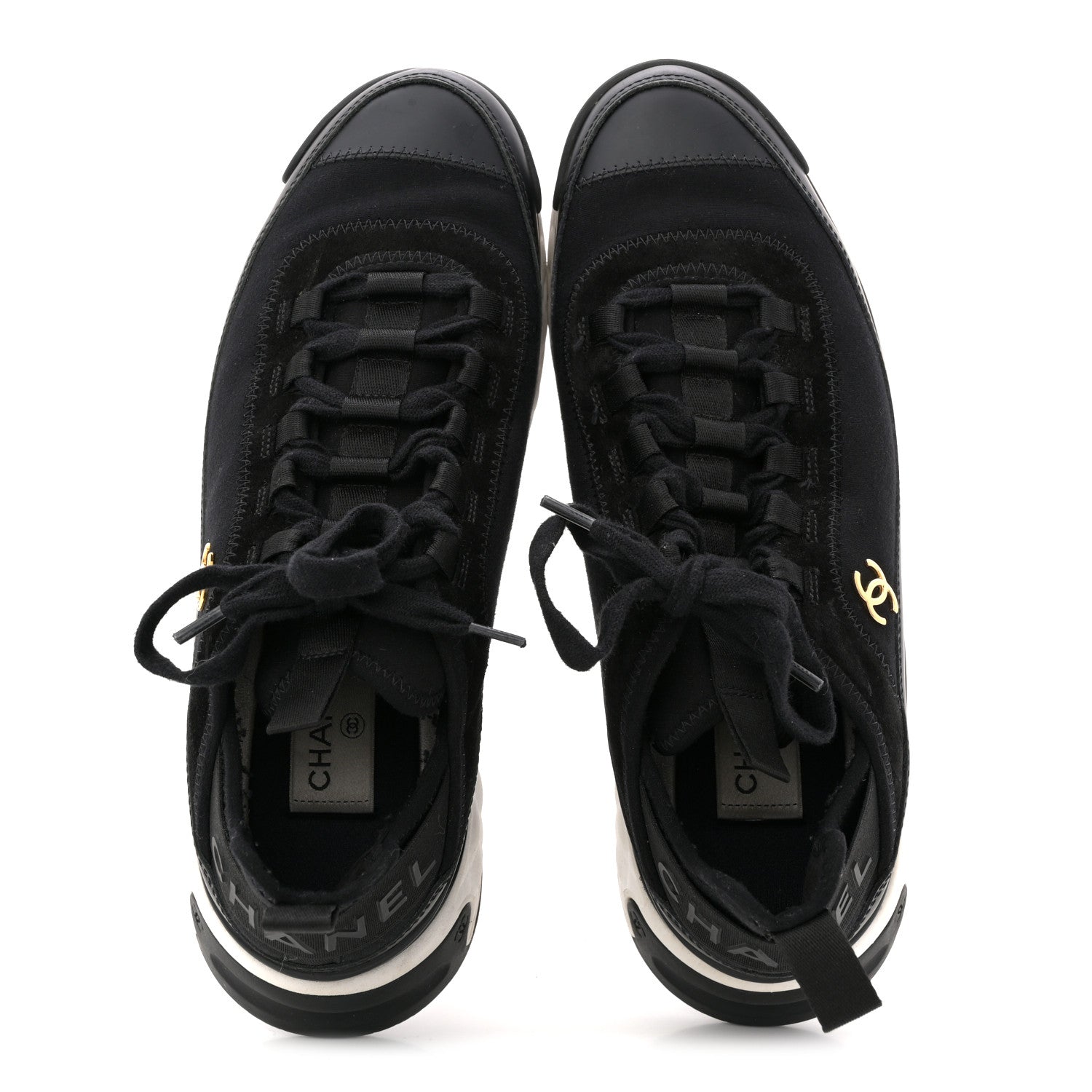 Chanel Velvet Calfskin Mixed Fibers CC Sneakers 40 Black