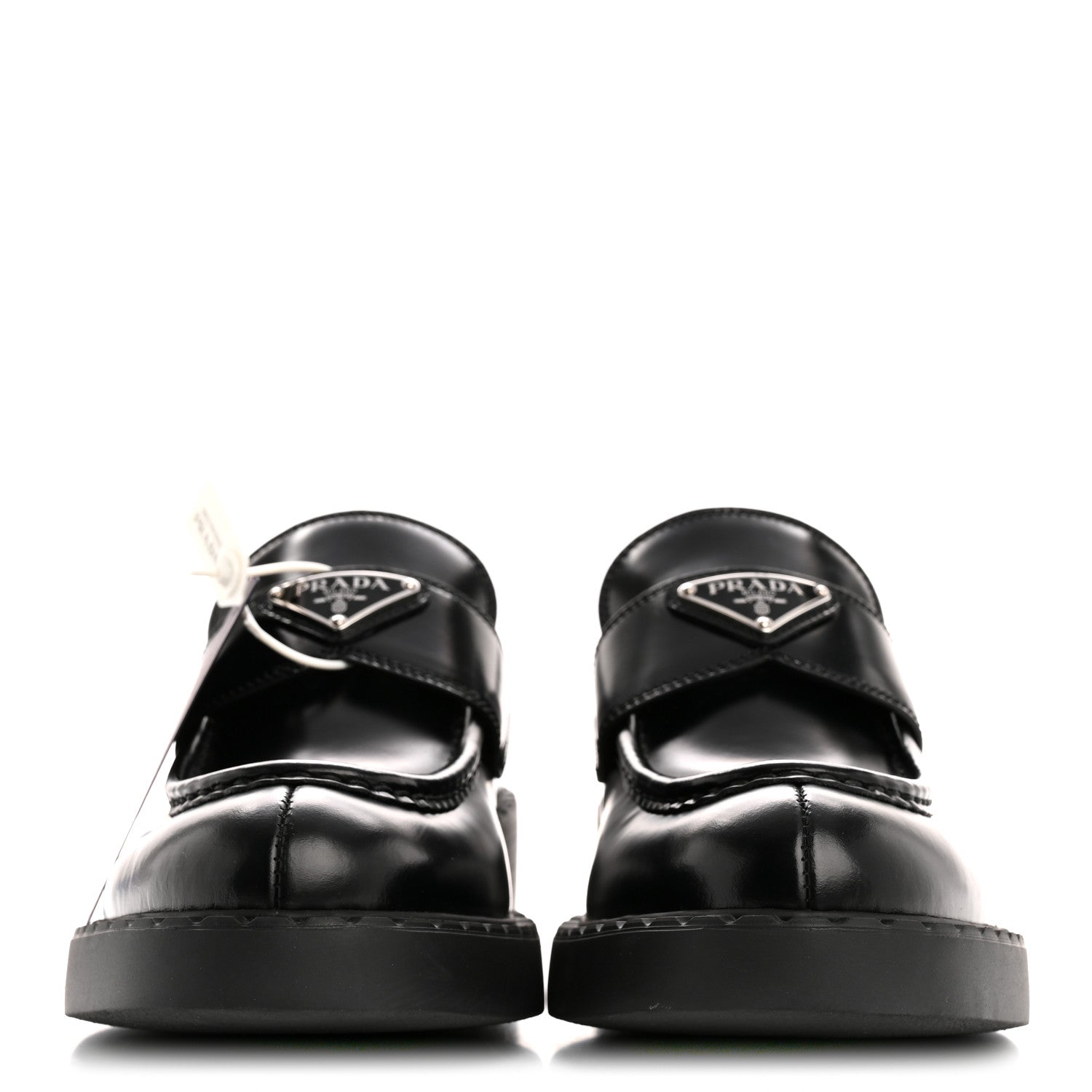 Prada Spazzolato Metal Triangle Logo 50mm Loafers 40.5 Black
