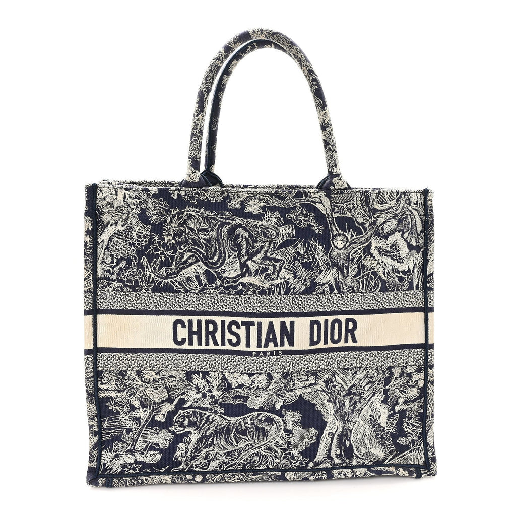 Christian Dior Canvas Embroidered Large Dioriviera Toile De Jouy Reverse Book Tote Blue