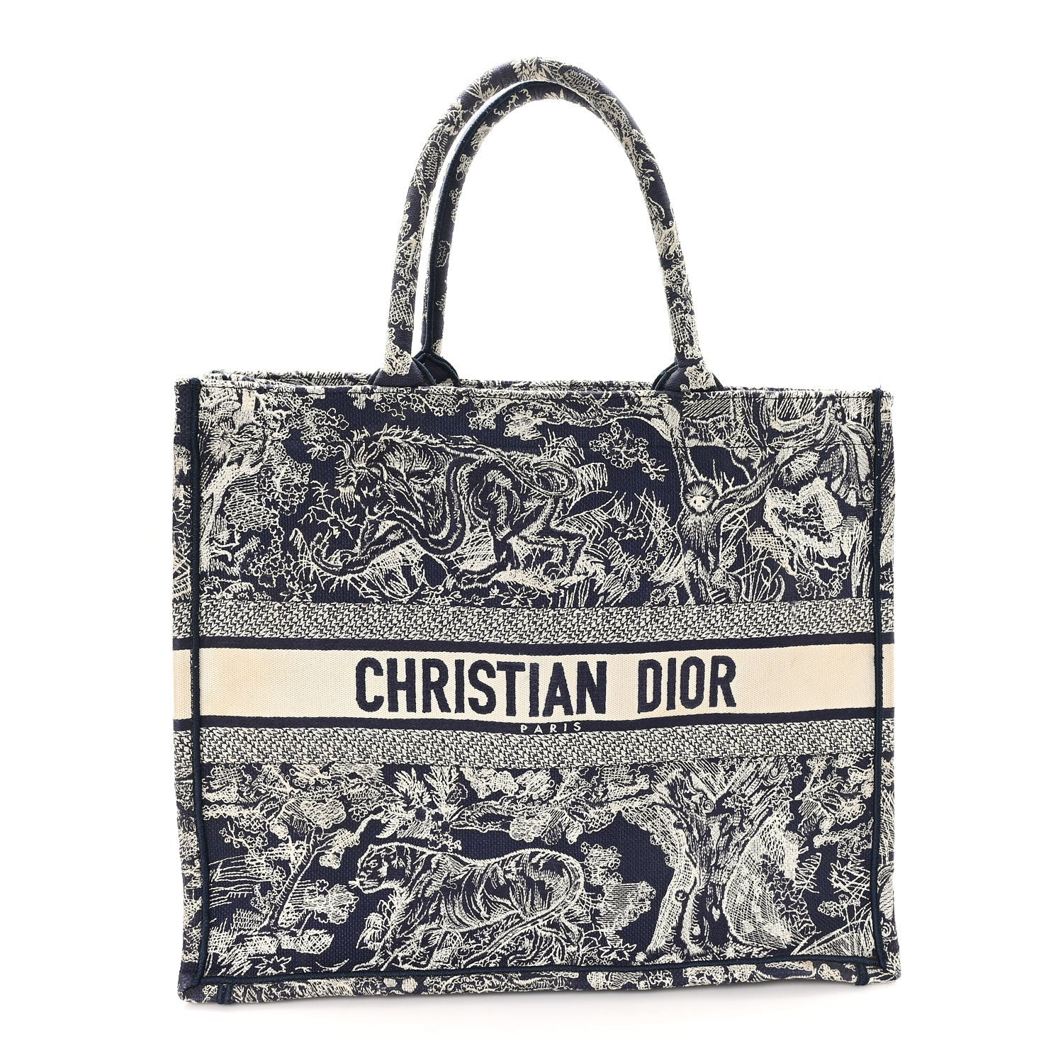 Christian Dior Canvas Embroidered Large Dioriviera Toile De Jouy Reverse Book Tote Blue