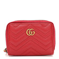 Gucci Calfskin Matelasse GG Marmont Zip Around Card Case Hibiscus Red