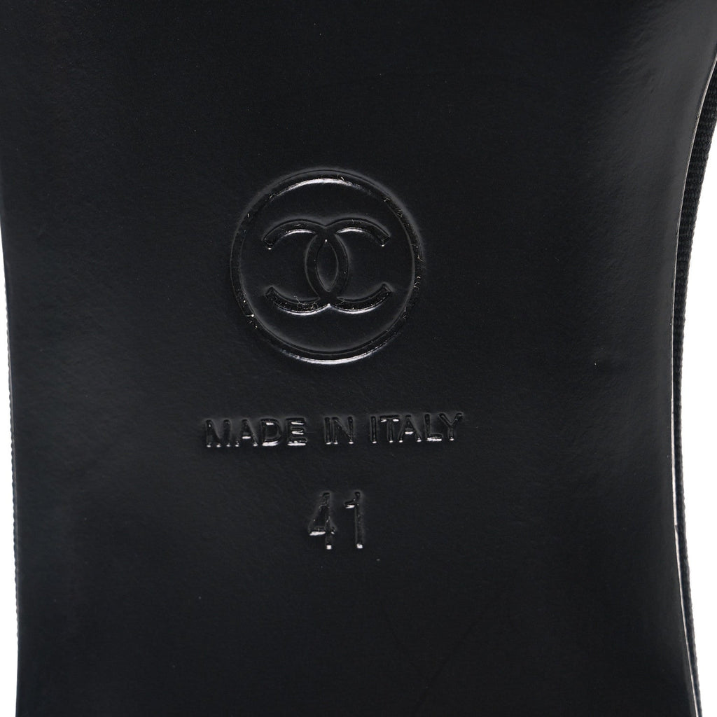 Chanel Silk Bow CC Mules 41 Black White