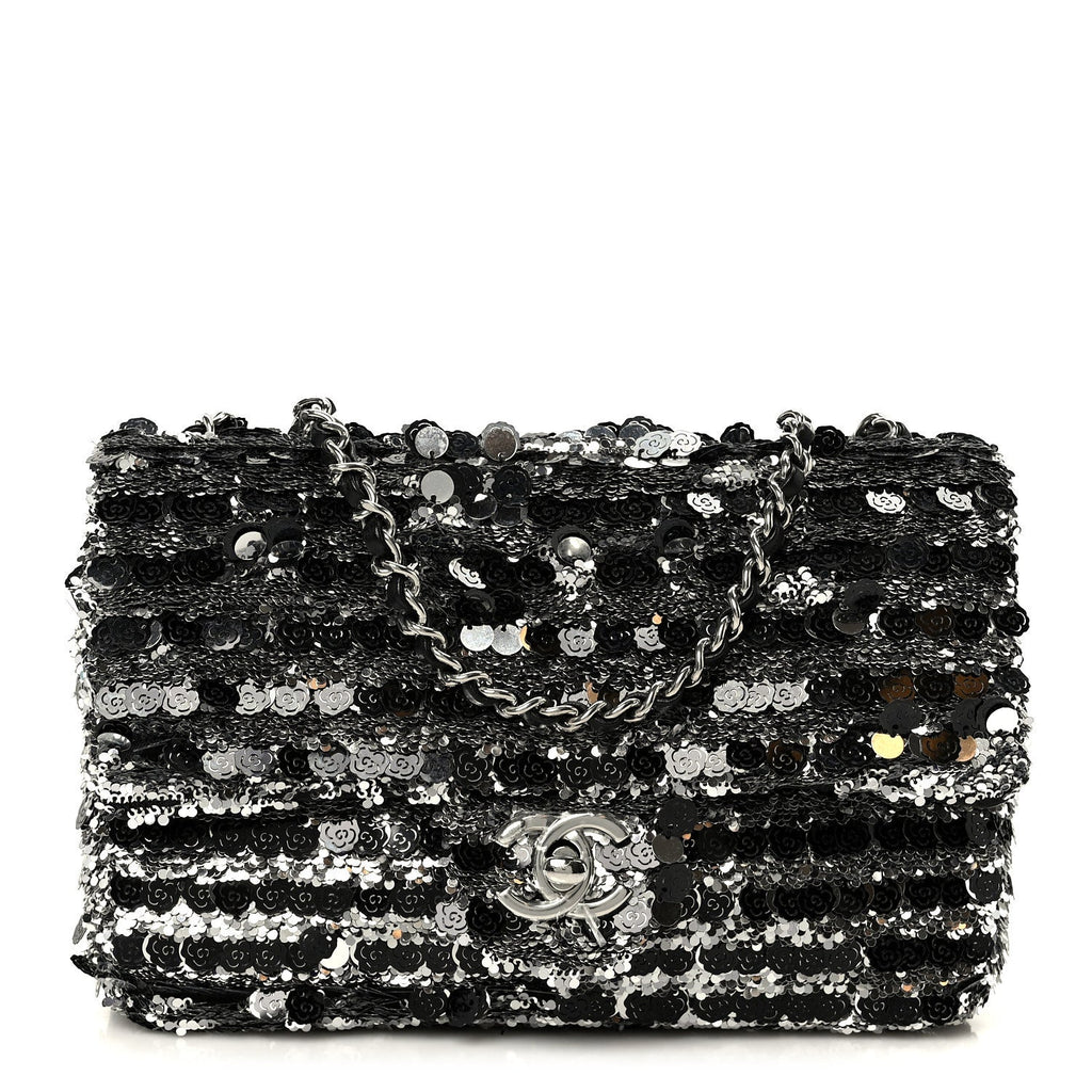 Chanel Sequin Quilted Small Single Flap Silver Black