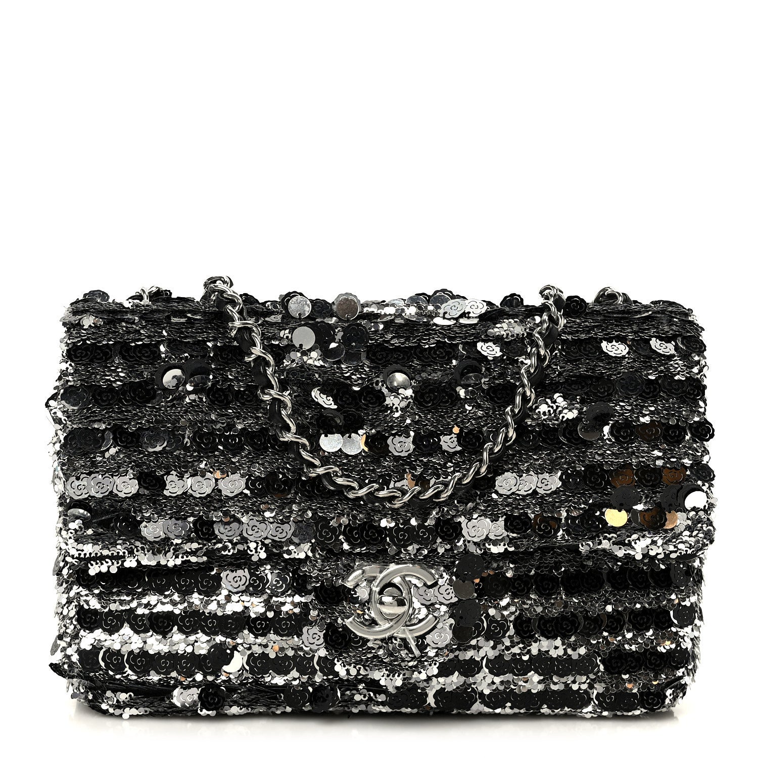 Chanel Sequin Quilted Small Single Flap Silver Black