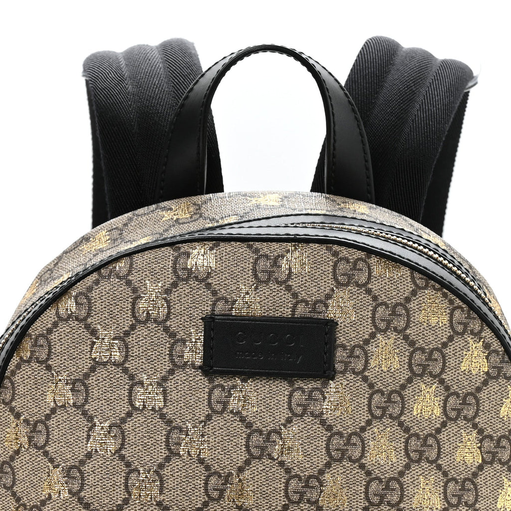 Gucci GG Supreme Monogram Bees Print Small Day Backpack Beige Oro Black