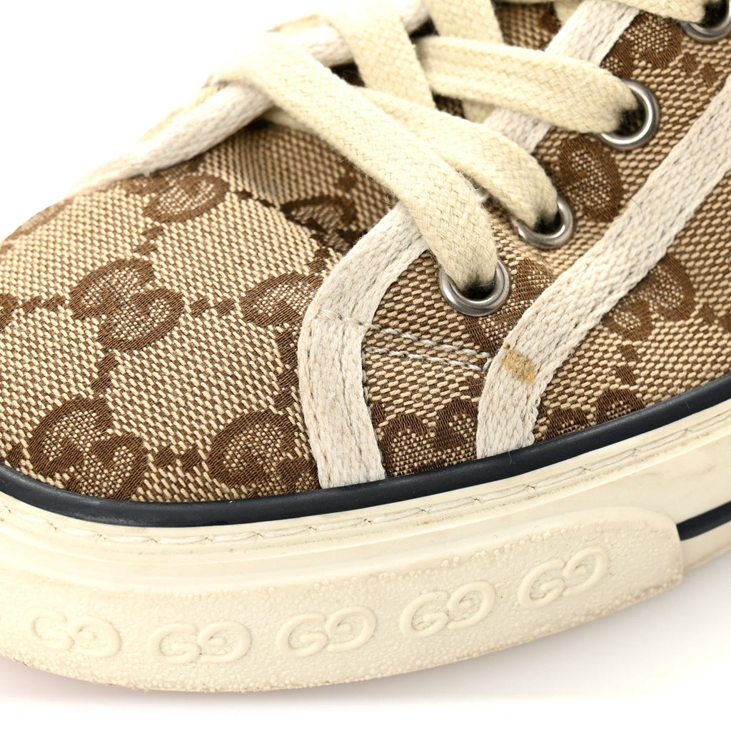 Gucci GG Monogram Web Womens 1977 Tennis High Top Sneakers 37 Beige Ebony Mystic White