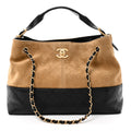 Chanel Suede Calfskin Shiny Lambskin Quilted Small Coco Base Shopping Bag Beige Black