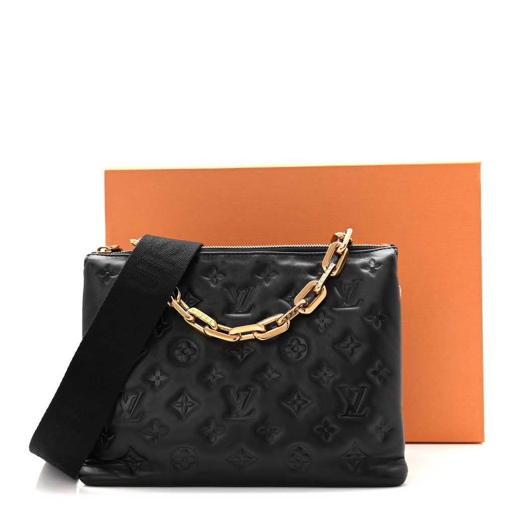 Louis Vuitton Lambskin Embossed Monogram Coussin PM Black