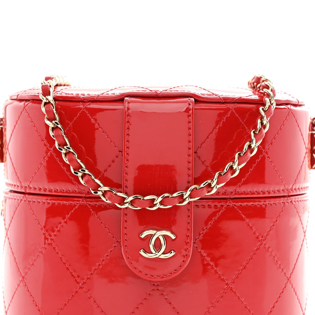 Chanel Patent Quilted Small Round Vanity With Chain Red