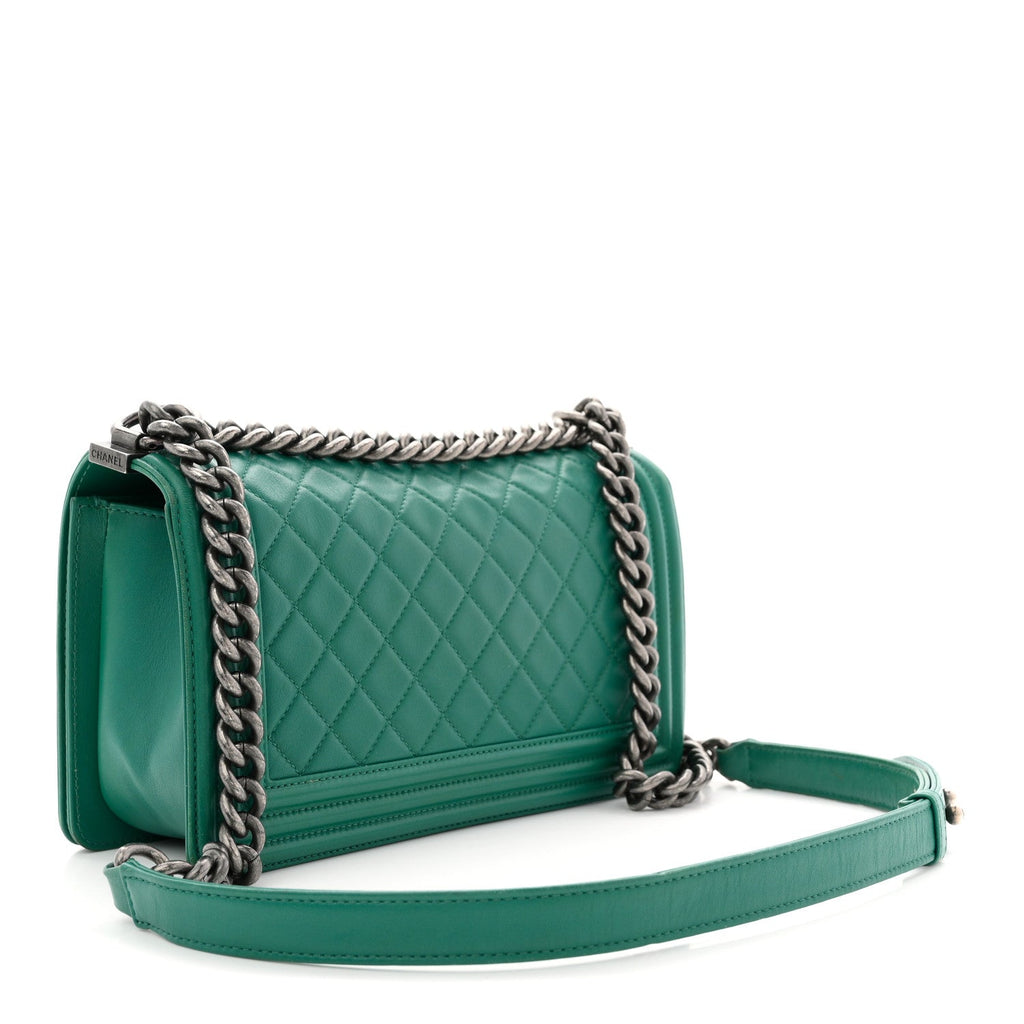 Chanel Lambskin Quilted Medium Boy Flap Green