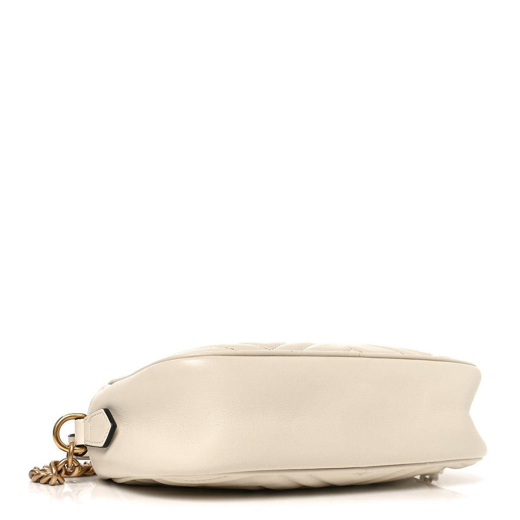 Gucci Calfskin Matelasse Small GG Marmont Chain Shoulder Bag White
