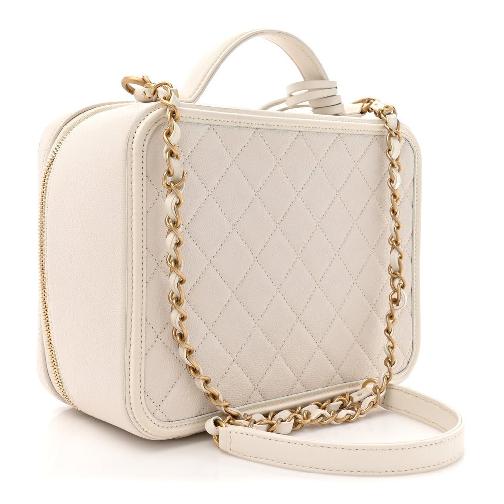 Chanel Caviar Quilted Large CC Filigree Vanity Case White