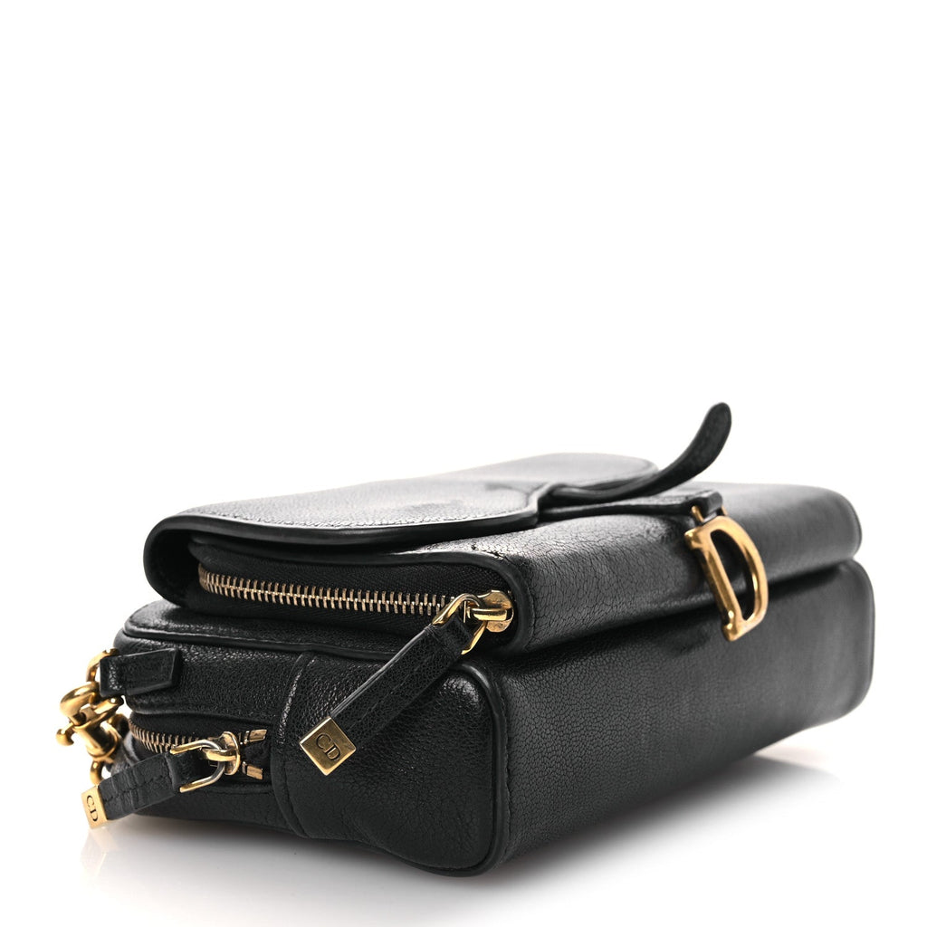 Christian Dior Goatskin Double Saddle Pouch Black