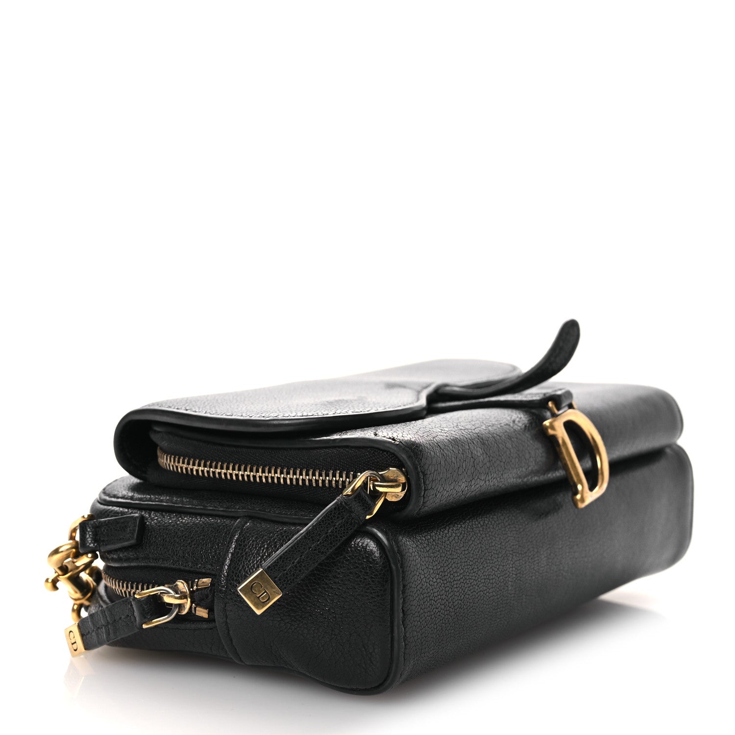 Christian Dior Goatskin Double Saddle Pouch Black