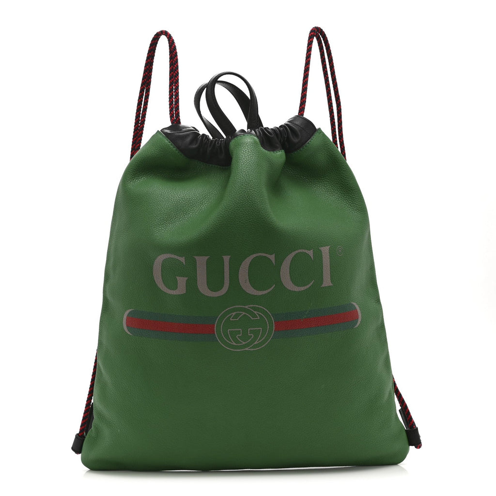 Gucci Calfskin Logo Drawstring Backpack Green