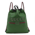 Gucci Calfskin Logo Drawstring Backpack Green