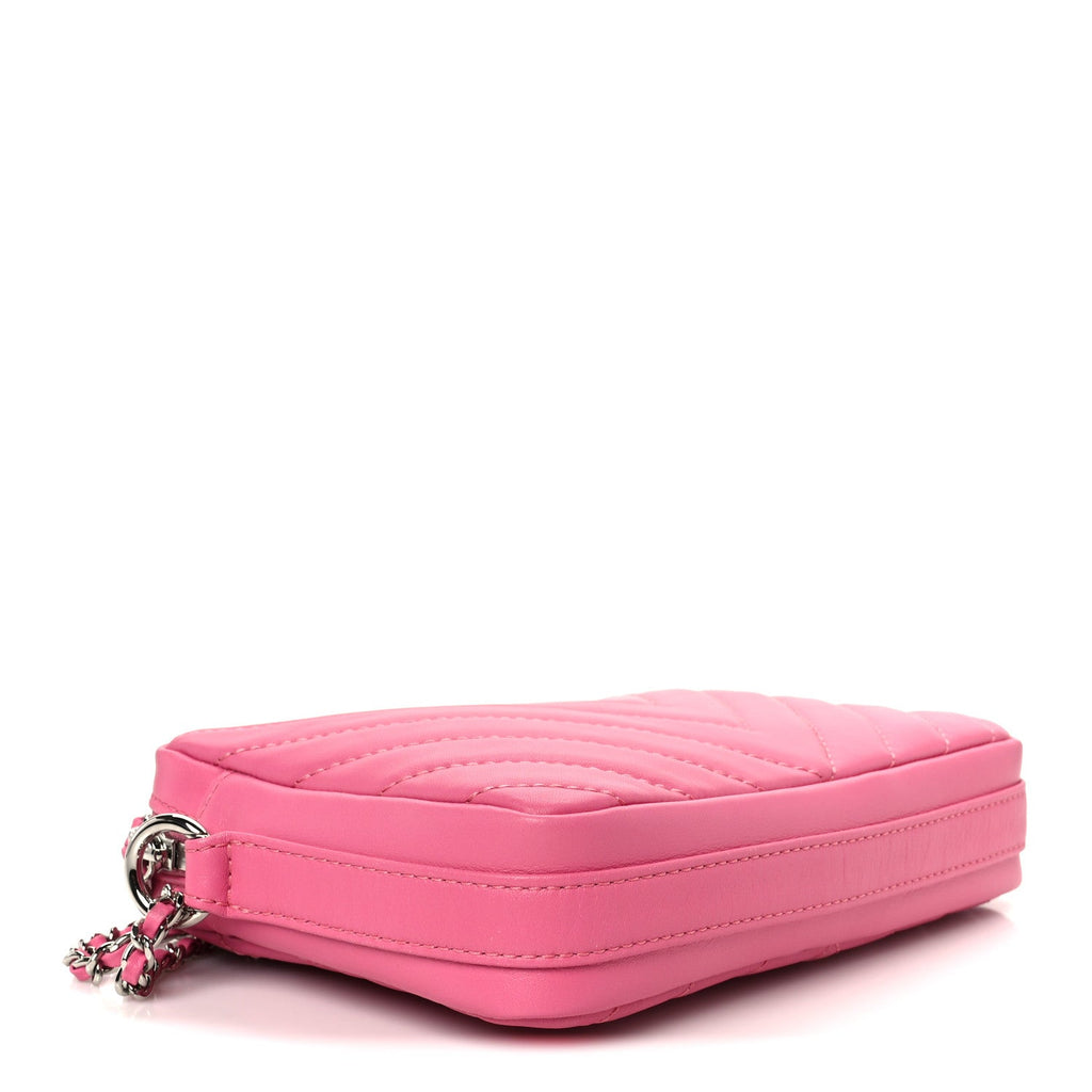 Chanel Lambskin Chevron Quilted Small Promenade Camera Case Pink