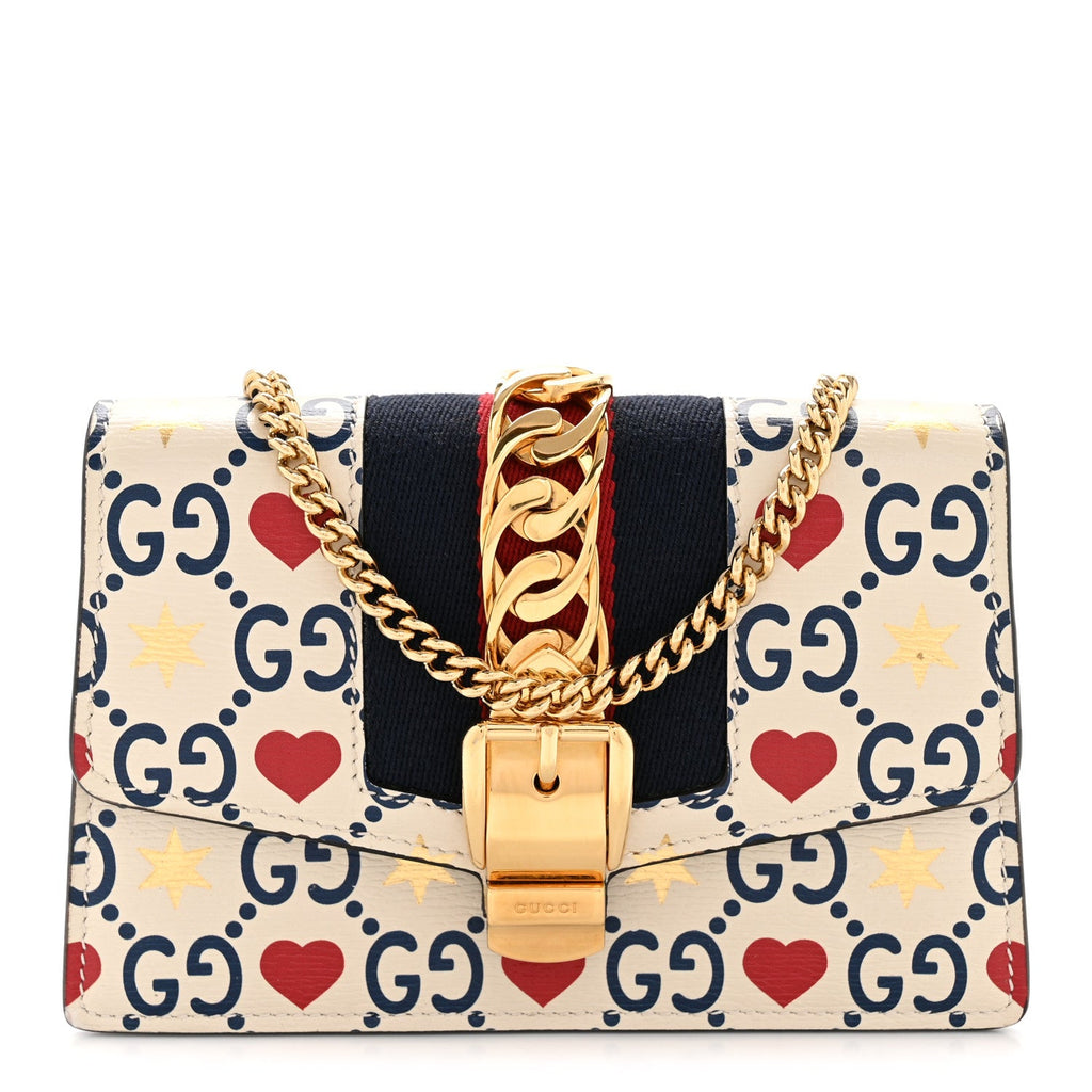 Gucci Textured Calfskin Valentine's Day Super Mini Sylvie Chain Shoulder Bag Ivory