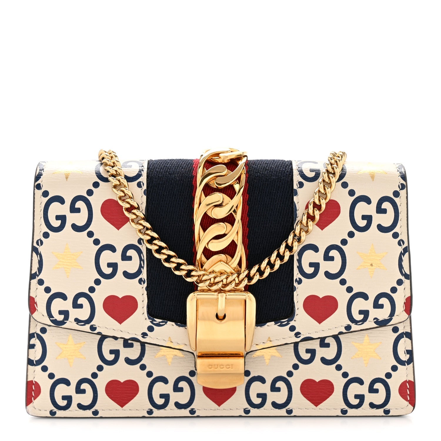 Gucci Textured Calfskin Valentine's Day Super Mini Sylvie Chain Shoulder Bag Ivory