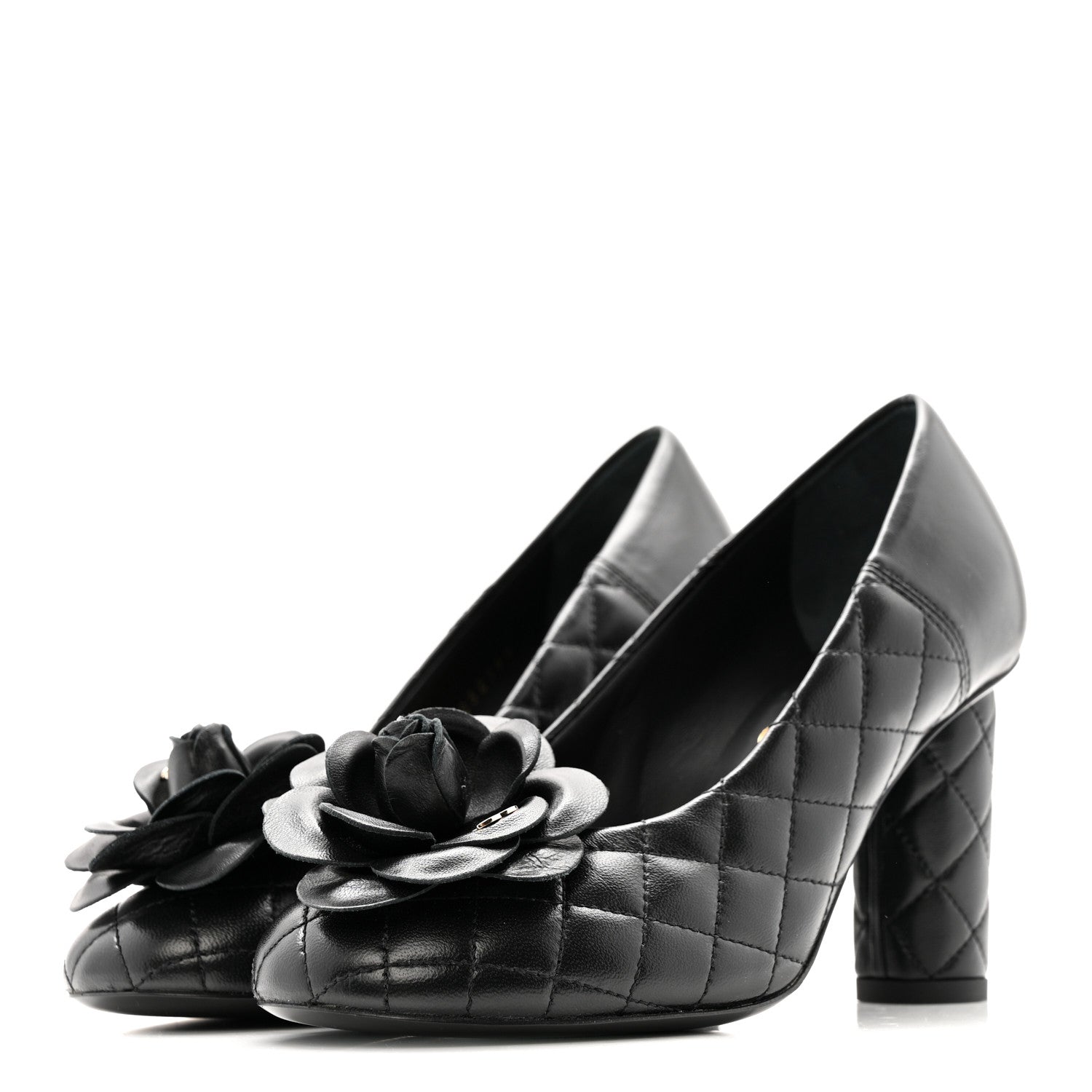 Lambskin Quilted Camellia Pumps 35 Black