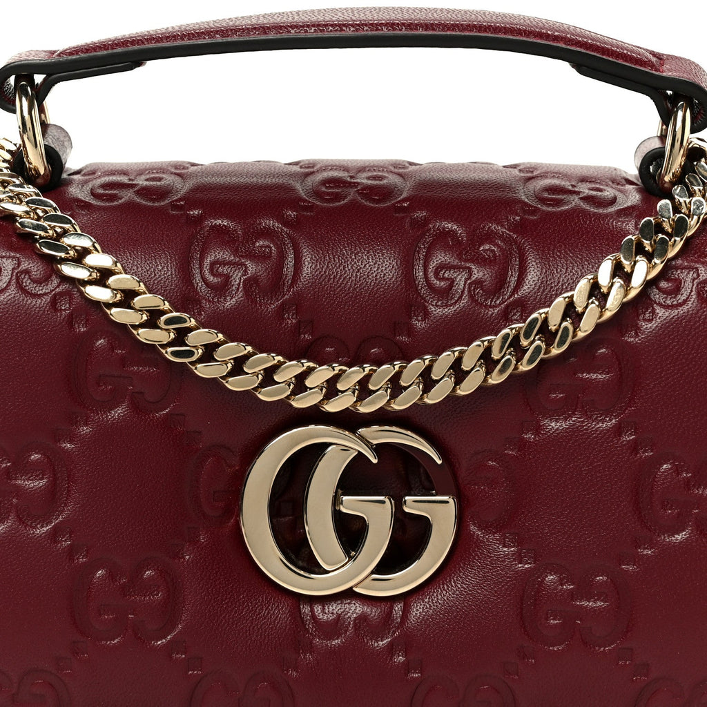Gucci Lambskin Embossed Mini GG Milano Top Handle Shoulder Bag Rosso Ancora