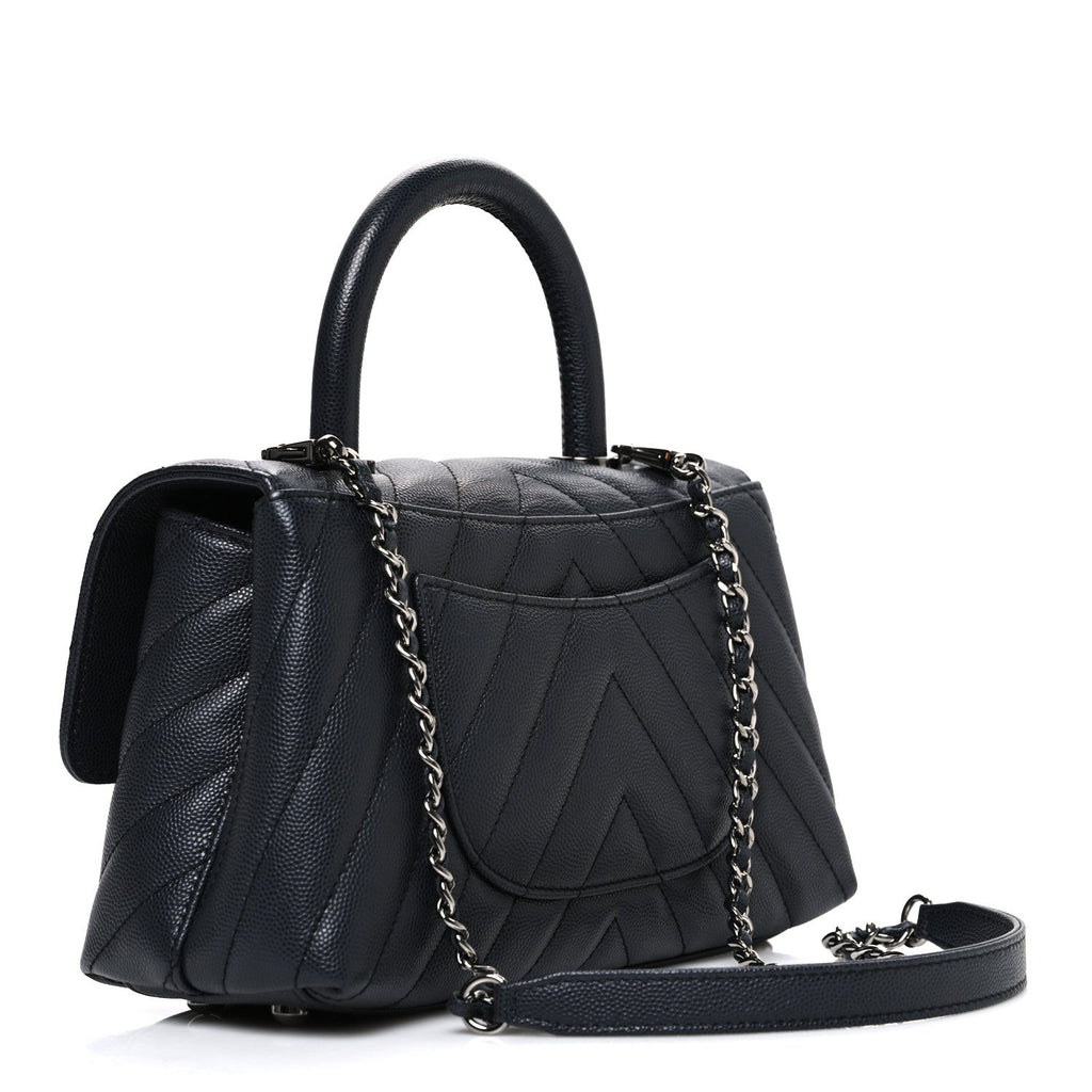 Chanel Caviar Chevron Quilted Mini Coco Handle Flap Dark Grey