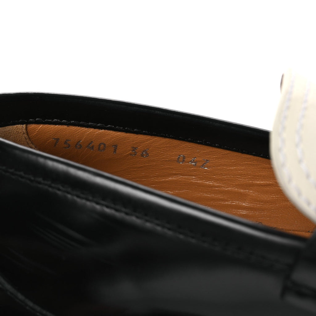 Gucci Cordovan Lux Womens Interlocking G Platform Lug Sole Loafers 36 Black Off White