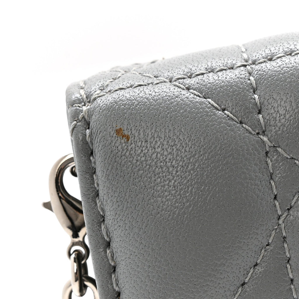 Christian Dior Lambskin Cannage Lady Dior Convertible Clutch Grey