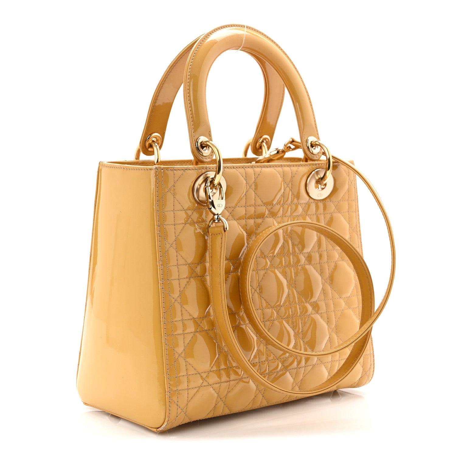 Christian Dior Patent Cannage Medium Lady Dior Beige