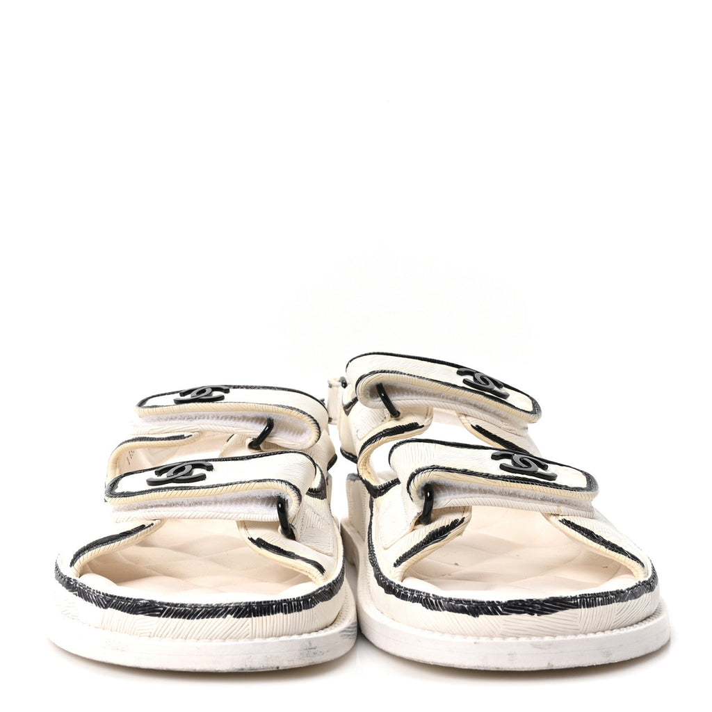 Calfskin Printed Velcro Dad Sandals 37 White Black