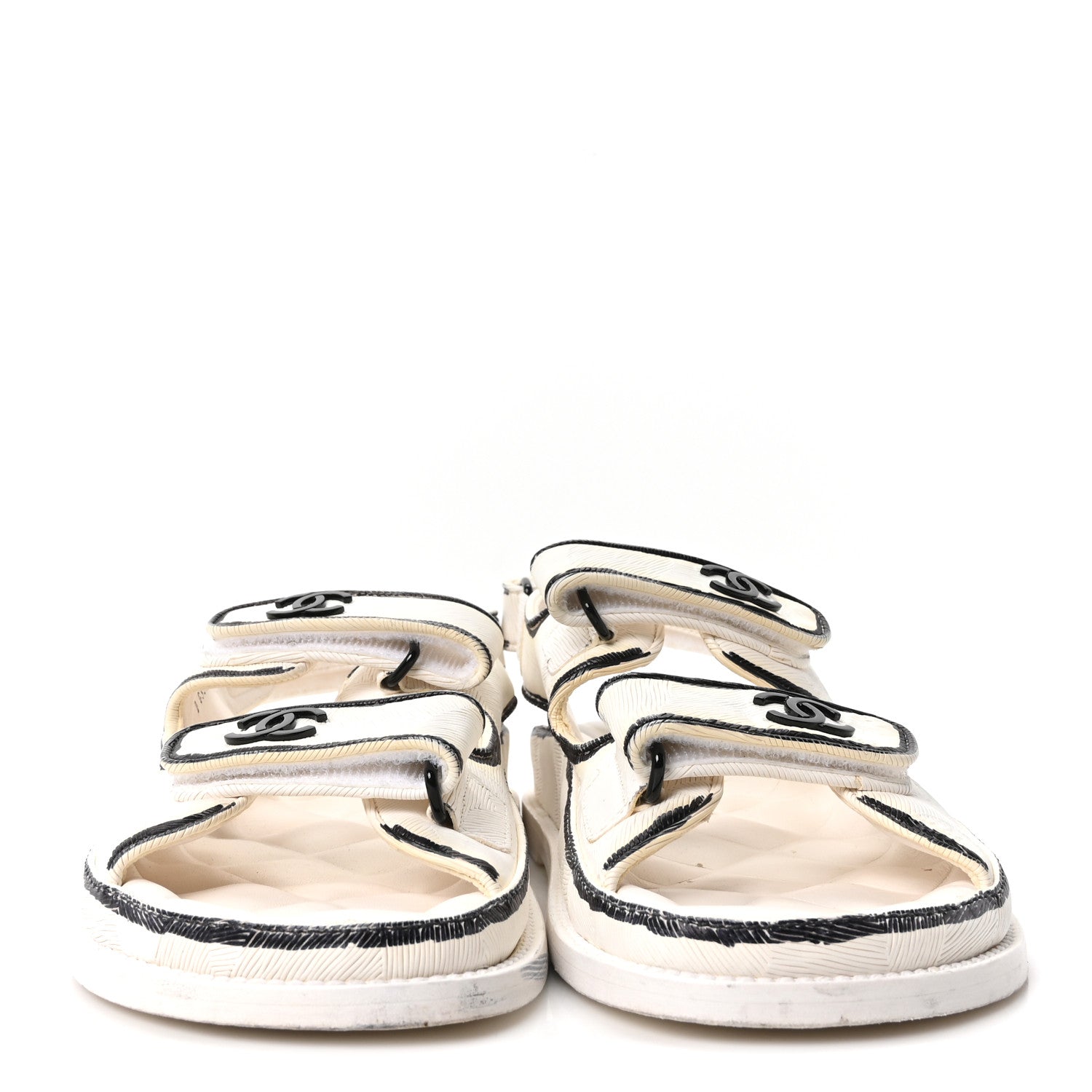 Calfskin Printed Velcro Dad Sandals 37 White Black