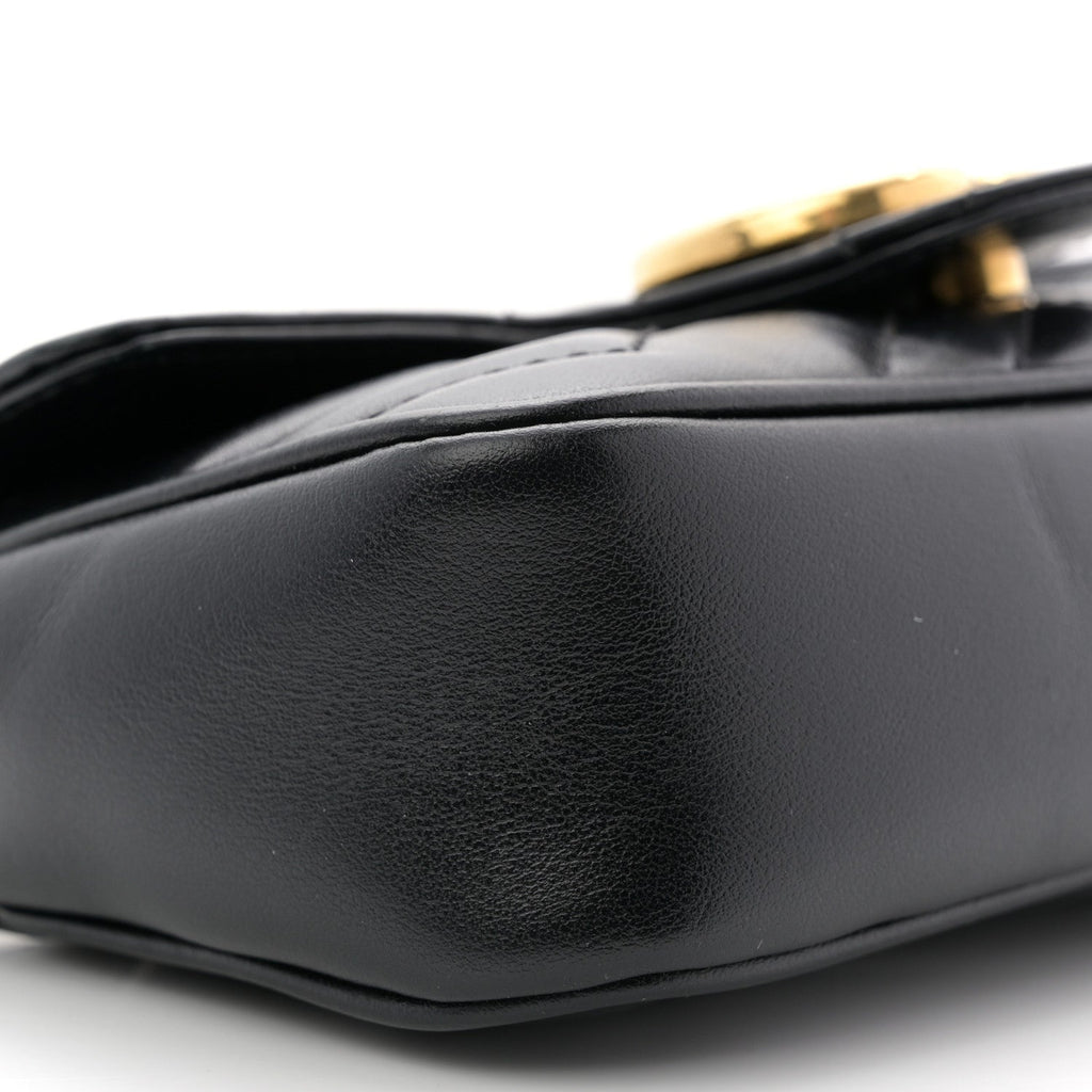 Gucci Calfskin Matelasse Super Mini GG Marmont Shoulder Bag Black