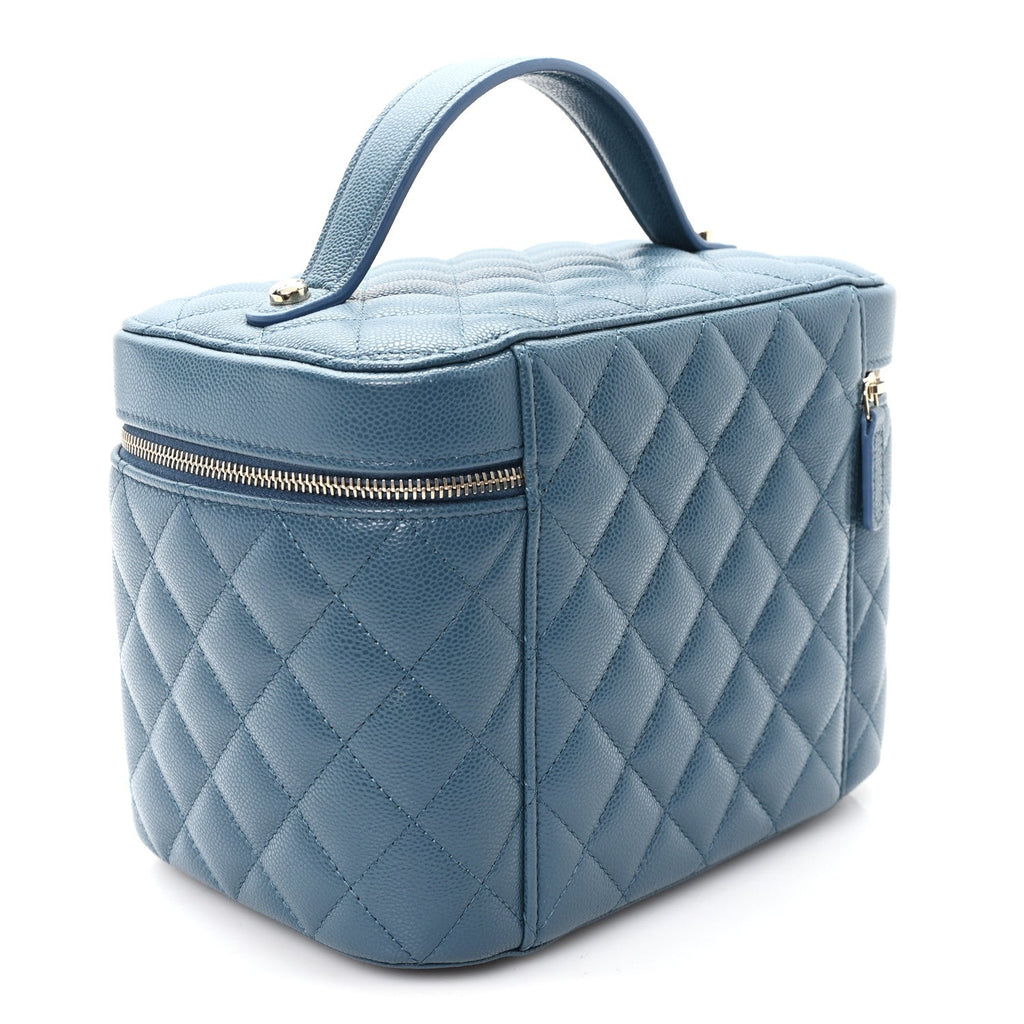 Caviar Quilted Large Vanity Pouch Blue