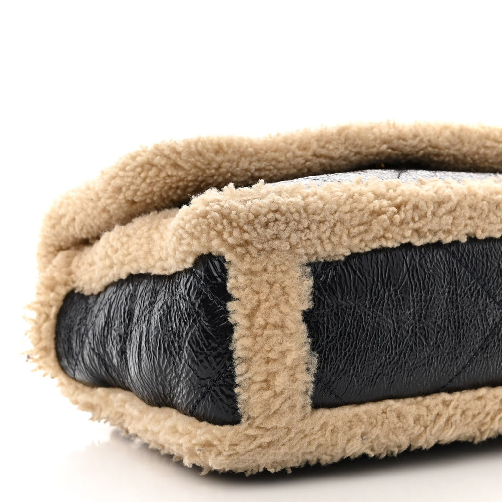 Chanel Crumpled Calfskin Shearling Sheepskin Quilted Medium Chanel 19 Flap Navy