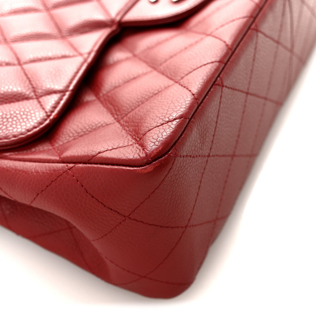 Chanel Caviar Quilted Jumbo Single Flap Dark Red