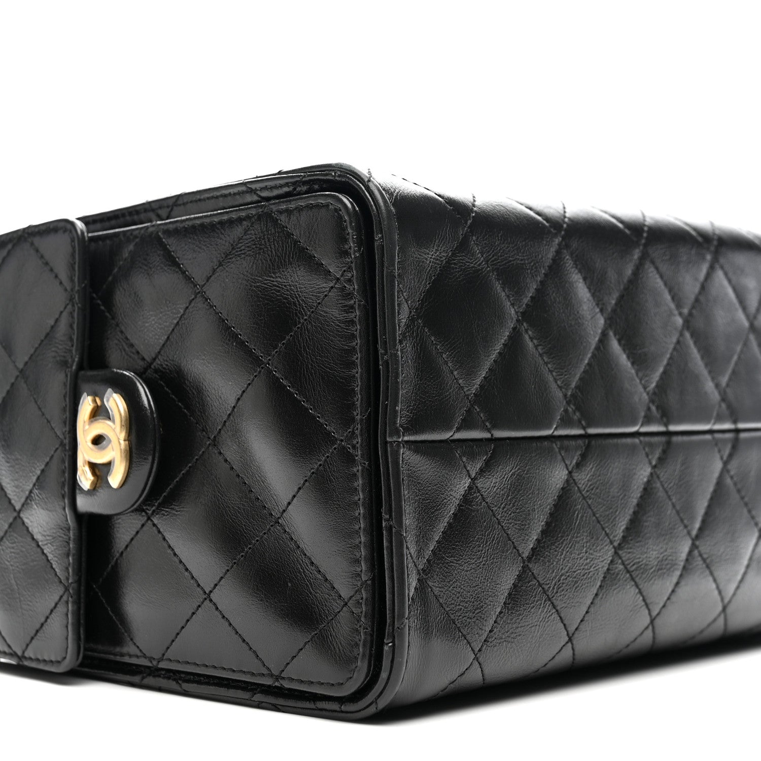 Chanel Shiny Crumpled Calfskin Quilted Small Chanel 25 Handbag Black