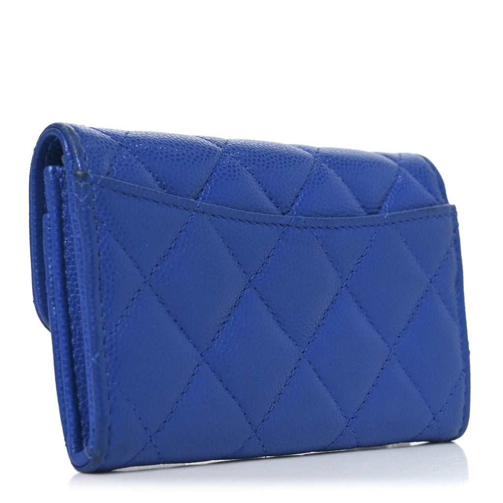 Caviar Quilted Flap Card Holder Wallet Blue